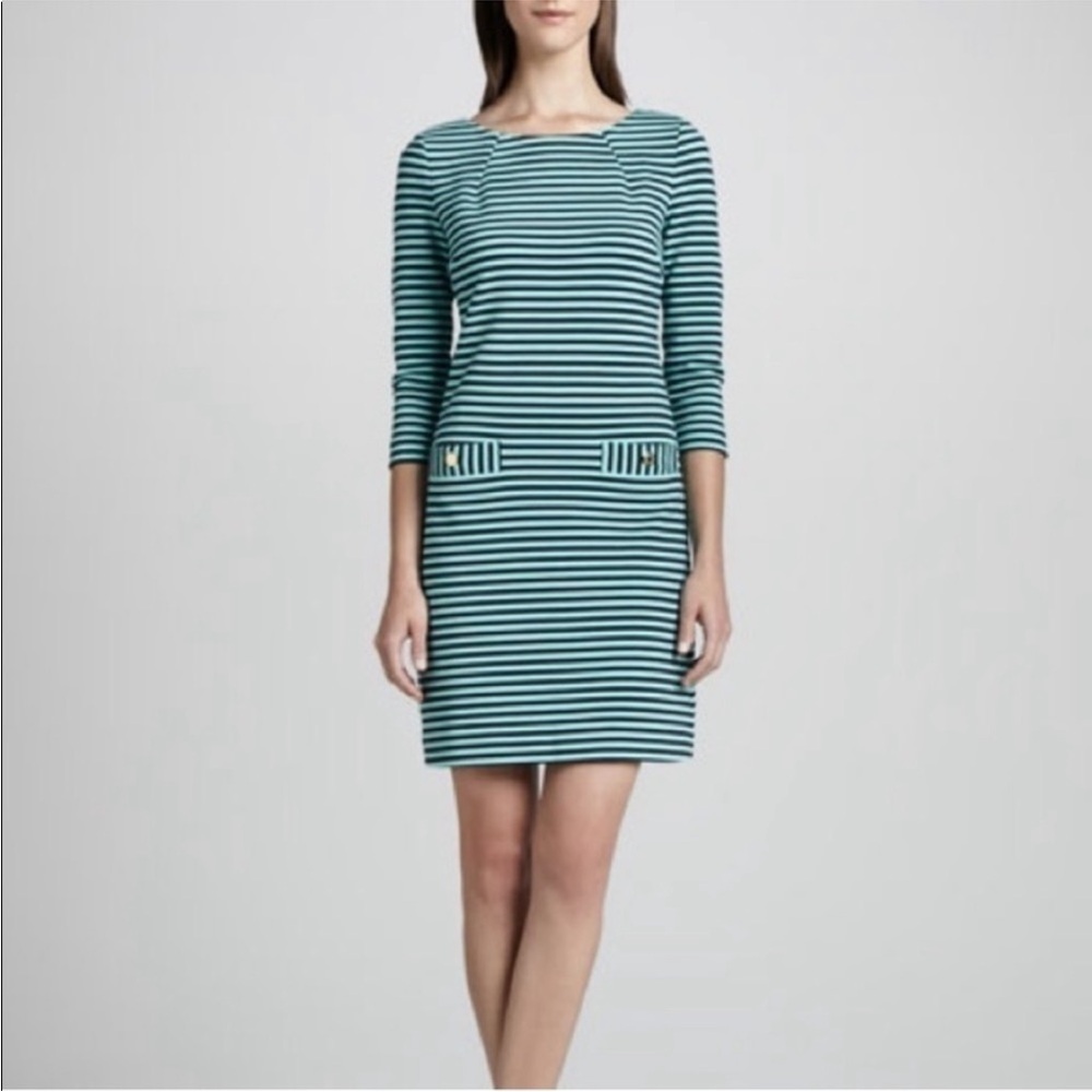 Lilly Pulitzer Charlene Tropez Blue Striped Shift 3/4 Sleeve Dress M